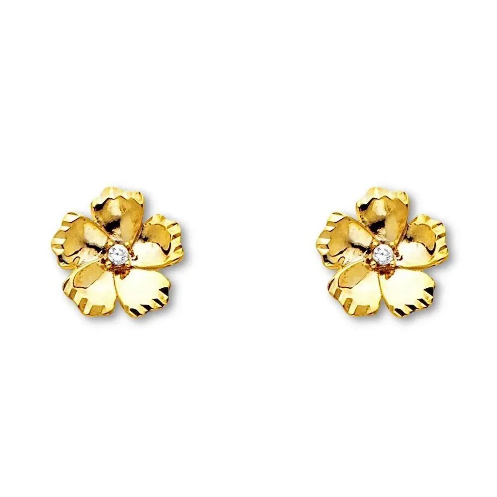 14K Gold Flower CZ Earrings | Elegant Gift By Tehrani Jewelry